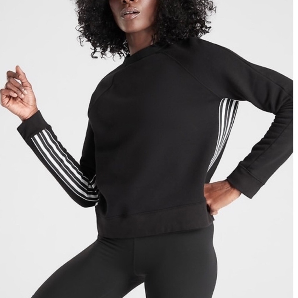 Athleta Black Sweatshirt with Striped Sleeves